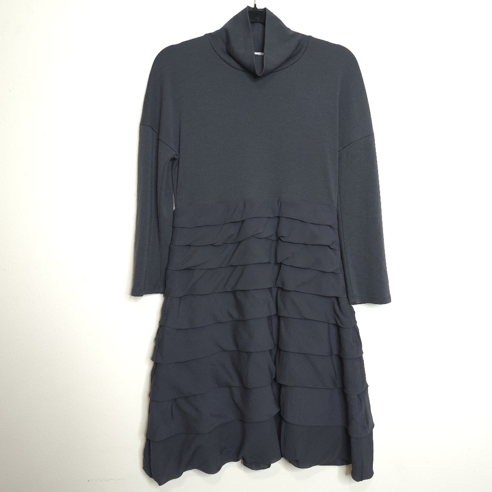 SportMax Max Mara Made in Italy Silk & Wool Ruffle Tiered Dress Gray Size Large